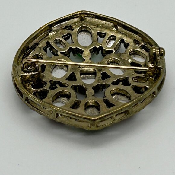 Vintage Monet  Brooch Pin Acrylic Oval Shape Gold-Tone Backing Pink Green Teal - Picture 8 of 16